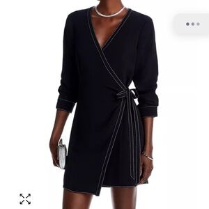 Cinq a Sept Black Wrap Mini Dress with Cuffed Sleeves